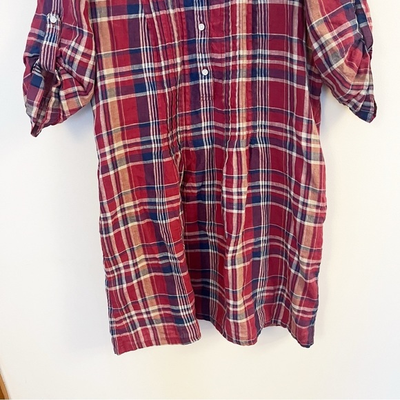 J. McLaughlin Rivera Plaid Linen Dress Size Medium Red/Blue Button Front - Picture 3 of 11